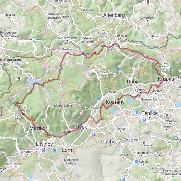Map miniature of "Krupka to Duchcova via Hrad Krupka" cycling inspiration in Severozápad, Czech Republic. Generated by Tarmacs.app cycling route planner
