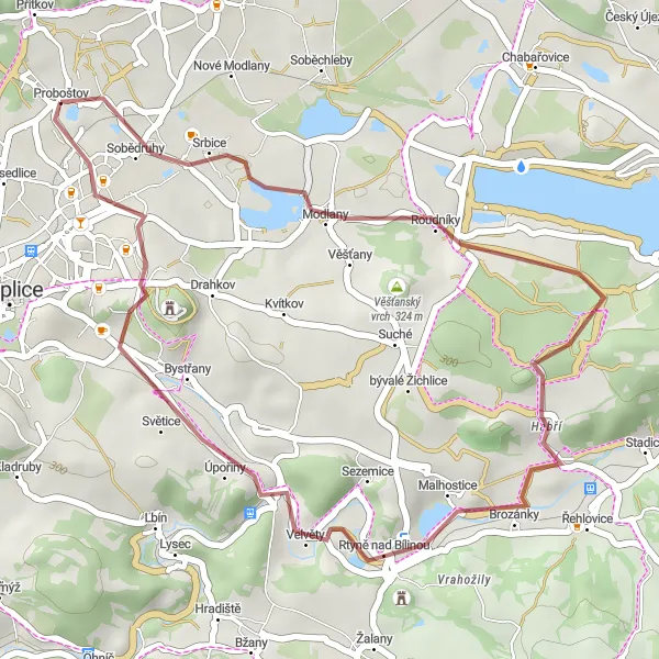 Map miniature of "Krupka to Proboštov via Jedovina" cycling inspiration in Severozápad, Czech Republic. Generated by Tarmacs.app cycling route planner