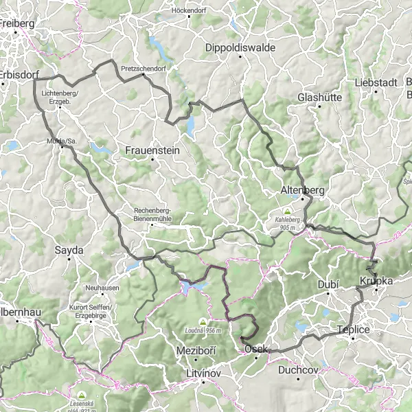 Mapa miniatúra "Okruh Horní Krupka - Hrad Krupka" cyklistická inšpirácia v Severozápad, Czech Republic. Vygenerované cyklistickým plánovačom trás Tarmacs.app