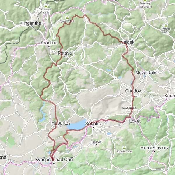 Mapa miniatúra "Expedice kolem horských vrcholů" cyklistická inšpirácia v Severozápad, Czech Republic. Vygenerované cyklistickým plánovačom trás Tarmacs.app