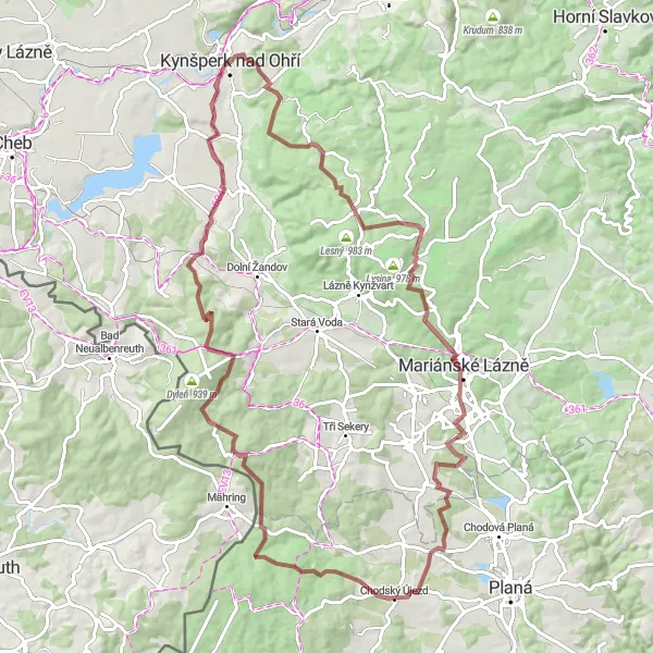 Mapa miniatúra "Cyklotrasa Kynšperk nad Ohří - Kynšperk nad Ohří (terénny cyklus)" cyklistická inšpirácia v Severozápad, Czech Republic. Vygenerované cyklistickým plánovačom trás Tarmacs.app