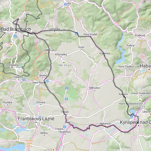 Mapa miniatúra "Zážitková cesta okolo Kynšperku nad Ohří" cyklistická inšpirácia v Severozápad, Czech Republic. Vygenerované cyklistickým plánovačom trás Tarmacs.app