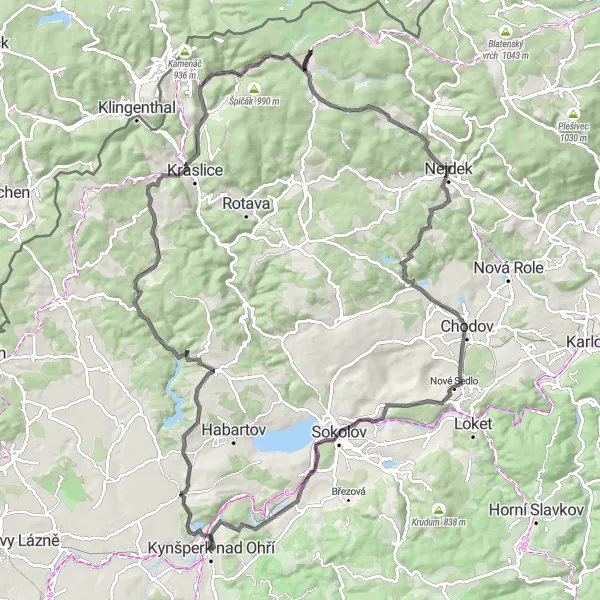 Map miniature of "Kynšperk nad Ohří - Přebuz Round-trip" cycling inspiration in Severozápad, Czech Republic. Generated by Tarmacs.app cycling route planner