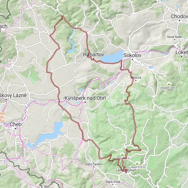 Map miniature of "Scenic Gravel Cycling Route near Lázně Kynžvart" cycling inspiration in Severozápad, Czech Republic. Generated by Tarmacs.app cycling route planner