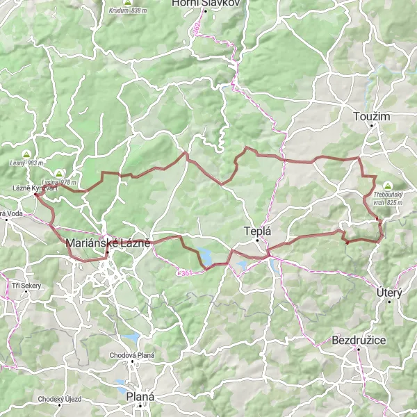 Miniaturní mapa "Historická cyklotrasa kolem Mariánských Lázní" inspirace pro cyklisty v oblasti Severozápad, Czech Republic. Vytvořeno pomocí plánovače tras Tarmacs.app