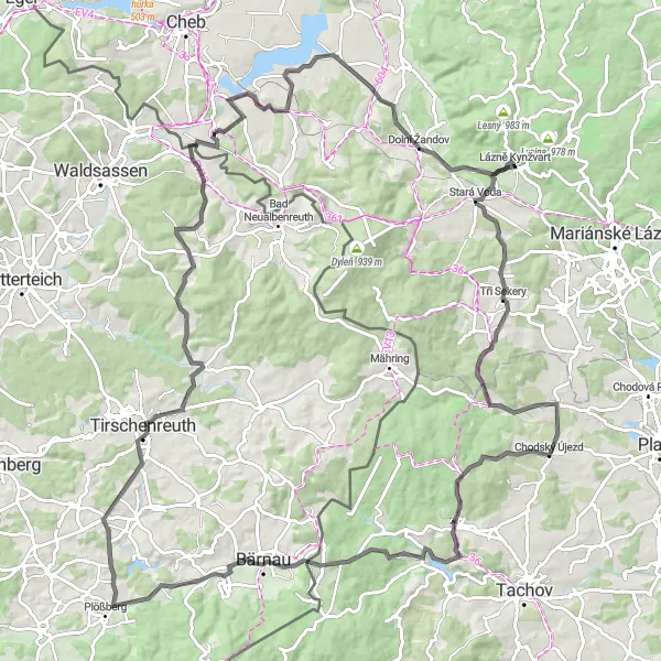 Map miniature of "Kynžvart Circuit" cycling inspiration in Severozápad, Czech Republic. Generated by Tarmacs.app cycling route planner