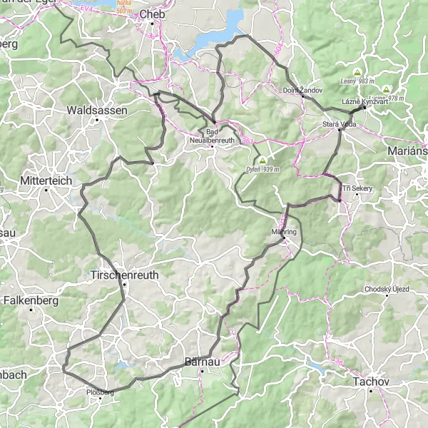 Mapa miniatúra "Okruh kolem Lázní Kynžvart" cyklistická inšpirácia v Severozápad, Czech Republic. Vygenerované cyklistickým plánovačom trás Tarmacs.app