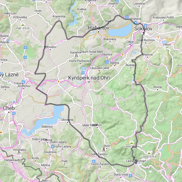 Miniaturní mapa "Okolí Lázní Kynžvart - Historický výlet" inspirace pro cyklisty v oblasti Severozápad, Czech Republic. Vytvořeno pomocí plánovače tras Tarmacs.app