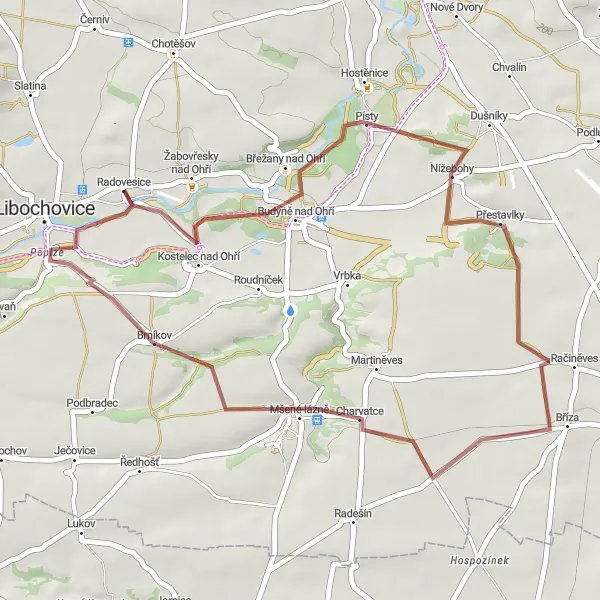 Karten-Miniaturansicht der Radinspiration "Gravel-Tour um Libochovice" in Severozápad, Czech Republic. Erstellt vom Tarmacs.app-Routenplaner für Radtouren