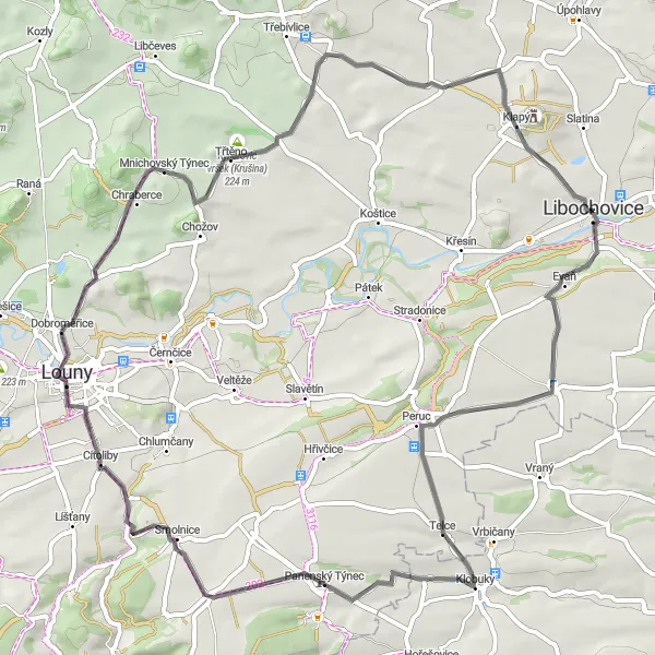 Map miniature of "Libochovice and Surroundings" cycling inspiration in Severozápad, Czech Republic. Generated by Tarmacs.app cycling route planner