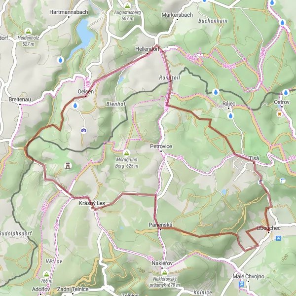 Map miniature of "Round-Trip Gravel Cycling Route from Libouchec" cycling inspiration in Severozápad, Czech Republic. Generated by Tarmacs.app cycling route planner