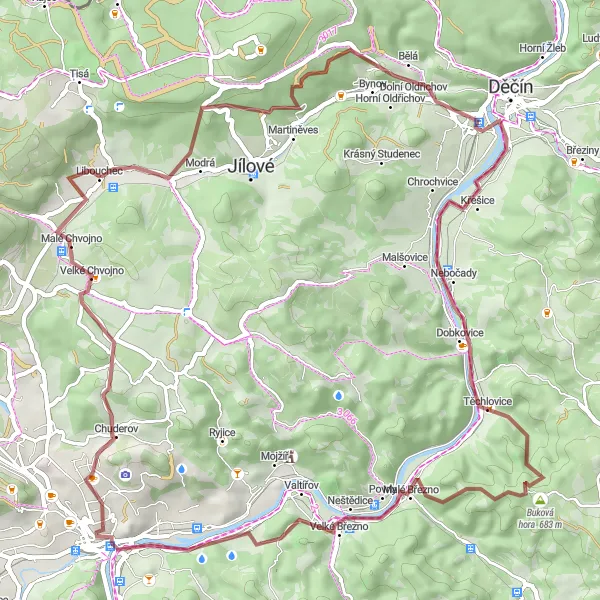 Karten-Miniaturansicht der Radinspiration "Gravel-Rundtour durch Libouchec" in Severozápad, Czech Republic. Erstellt vom Tarmacs.app-Routenplaner für Radtouren