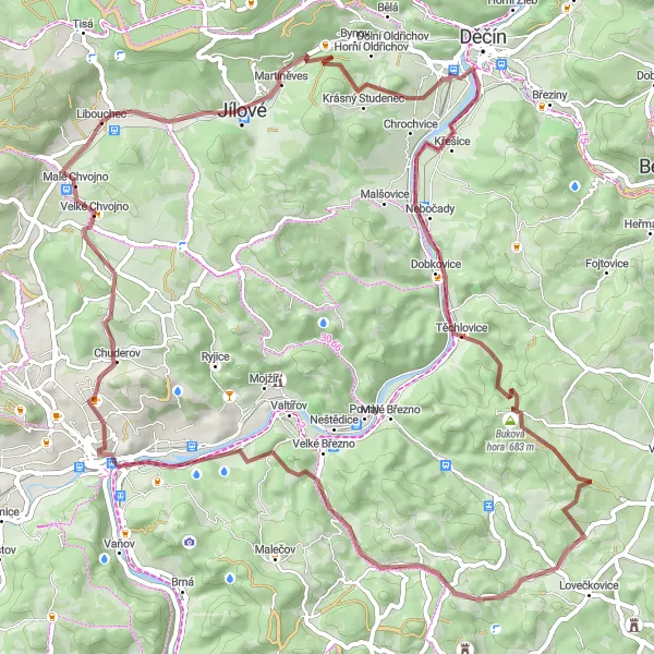 Miniatura mapy "Trasa gravelowa przez Ústí nad Labem" - trasy rowerowej w Severozápad, Czech Republic. Wygenerowane przez planer tras rowerowych Tarmacs.app