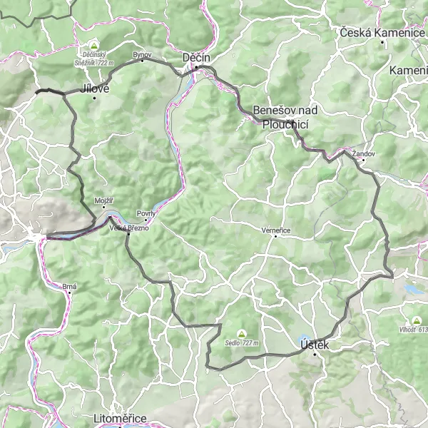 Mapa miniatúra "Výlet kolem Hadího vrchu a Mariánského vrchu" cyklistická inšpirácia v Severozápad, Czech Republic. Vygenerované cyklistickým plánovačom trás Tarmacs.app