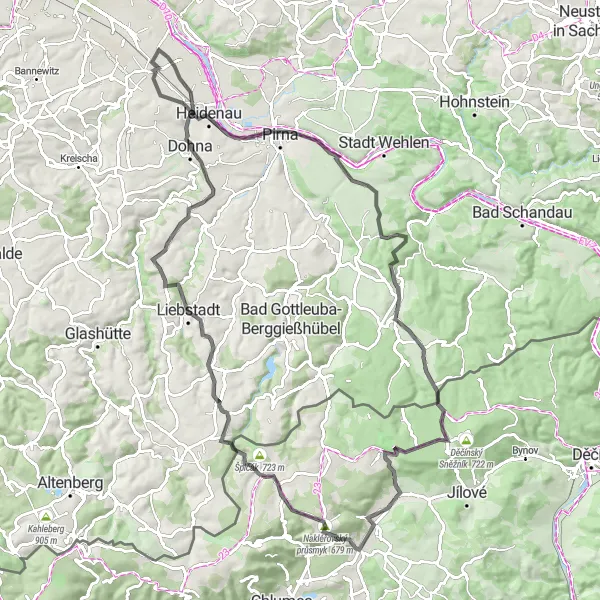 Karten-Miniaturansicht der Radinspiration "Straßenrundtour um Libouchec" in Severozápad, Czech Republic. Erstellt vom Tarmacs.app-Routenplaner für Radtouren