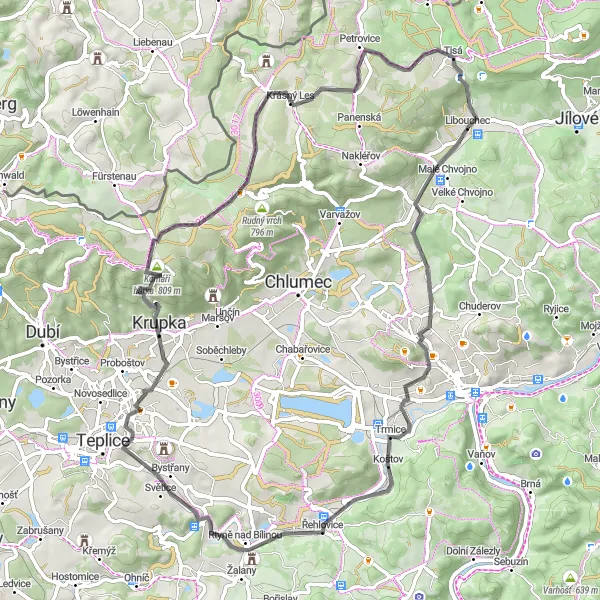 Map miniature of "Libouchec - Horní Krupka - Libouchec" cycling inspiration in Severozápad, Czech Republic. Generated by Tarmacs.app cycling route planner