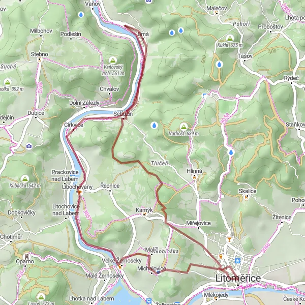 Map miniature of "Litoměřice and Kalvárie Gravel Route" cycling inspiration in Severozápad, Czech Republic. Generated by Tarmacs.app cycling route planner