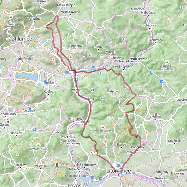 Map miniature of "Litoměřice and Žitenice Gravel Route" cycling inspiration in Severozápad, Czech Republic. Generated by Tarmacs.app cycling route planner