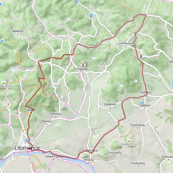 Karten-Miniaturansicht der Radinspiration "Rundkurs von Skalice nach Litoměřice-Město" in Severozápad, Czech Republic. Erstellt vom Tarmacs.app-Routenplaner für Radtouren