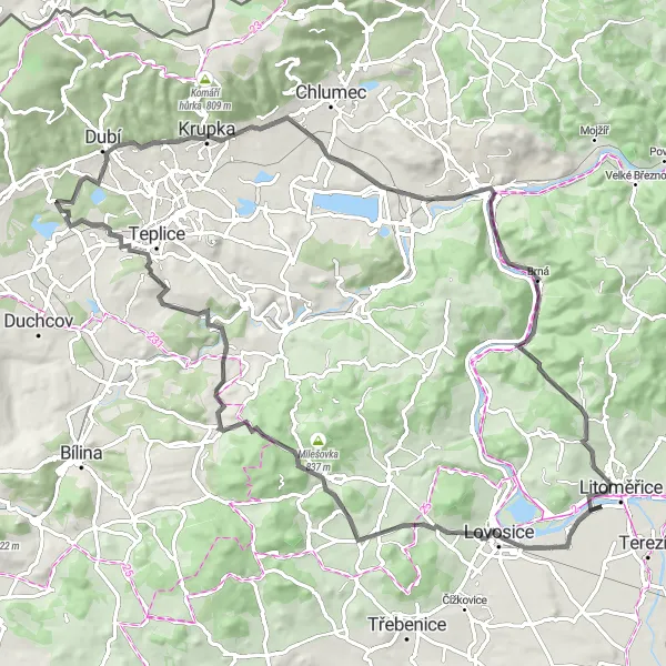 Map miniature of "Lovosice and Hrad Krupka Road Route" cycling inspiration in Severozápad, Czech Republic. Generated by Tarmacs.app cycling route planner