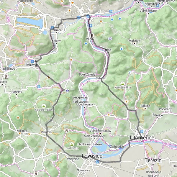 Miniaturní mapa "Okolí Litoměřic" inspirace pro cyklisty v oblasti Severozápad, Czech Republic. Vytvořeno pomocí plánovače tras Tarmacs.app