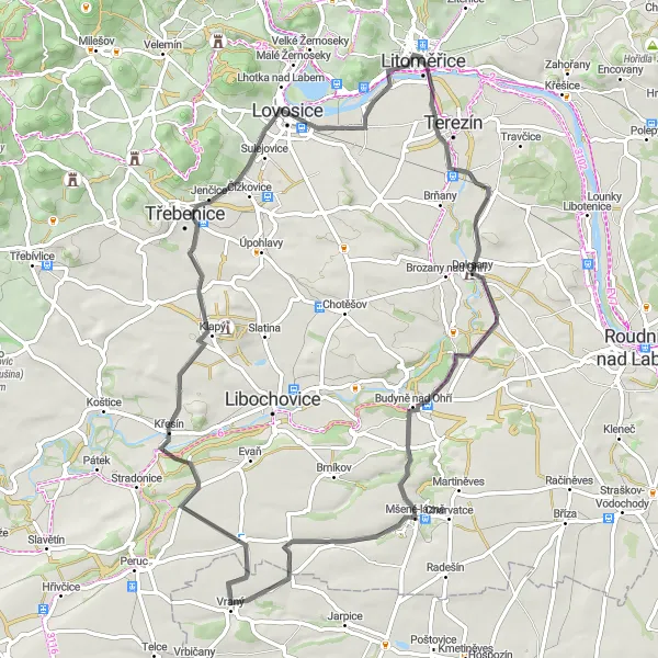 Map miniature of "Doksany and Chodovlice Road Route" cycling inspiration in Severozápad, Czech Republic. Generated by Tarmacs.app cycling route planner