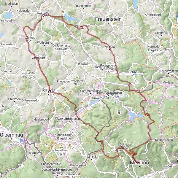 Karten-Miniaturansicht der Radinspiration "Die Bergwelt-Tour" in Severozápad, Czech Republic. Erstellt vom Tarmacs.app-Routenplaner für Radtouren