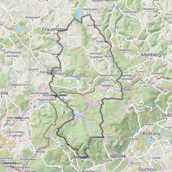 Map miniature of "Litvínov - Liščí hůrka Road Loop" cycling inspiration in Severozápad, Czech Republic. Generated by Tarmacs.app cycling route planner