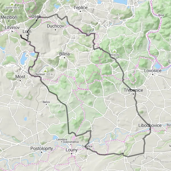 Map miniature of "The Ore Mountains Loop" cycling inspiration in Severozápad, Czech Republic. Generated by Tarmacs.app cycling route planner