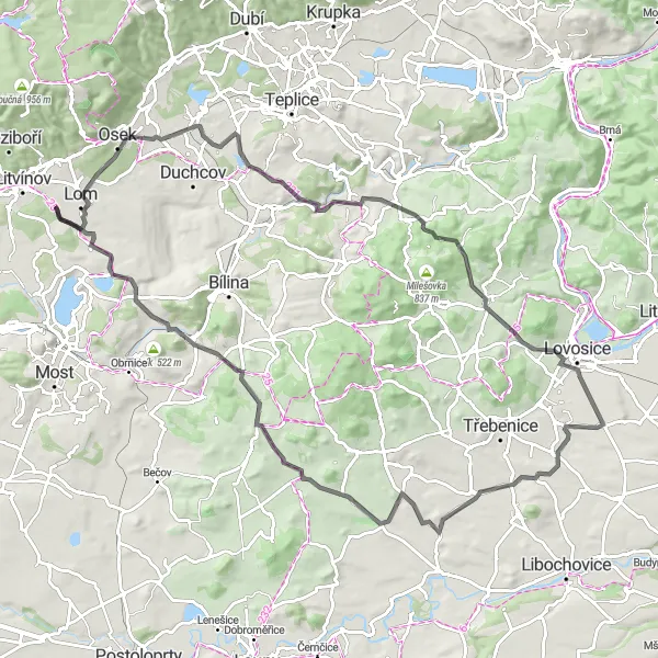 Miniaturní mapa "Silniční cesta Lahošť - Braňany" inspirace pro cyklisty v oblasti Severozápad, Czech Republic. Vytvořeno pomocí plánovače tras Tarmacs.app