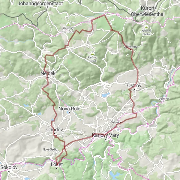 Map miniature of "Loket Gravel Adventure" cycling inspiration in Severozápad, Czech Republic. Generated by Tarmacs.app cycling route planner