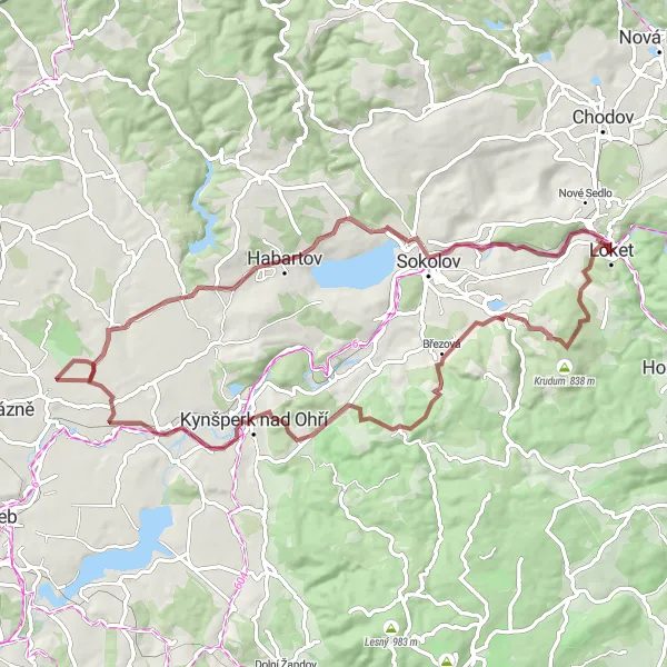 Mapa miniatúra "Gravel cyklistická trasa kolem Krudumu a Lítova" cyklistická inšpirácia v Severozápad, Czech Republic. Vygenerované cyklistickým plánovačom trás Tarmacs.app