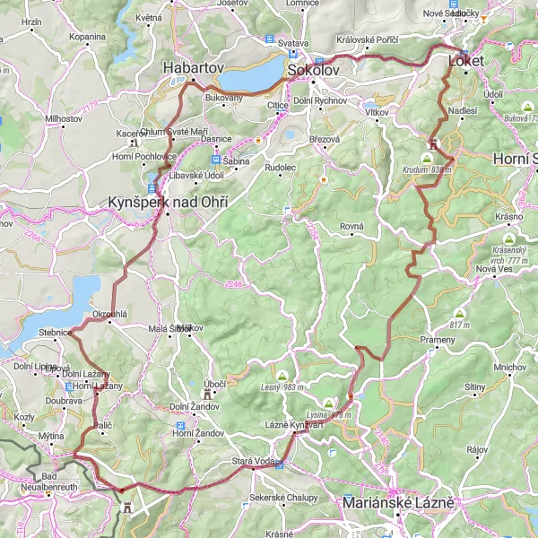 Map miniature of "Loket Gravel Adventure" cycling inspiration in Severozápad, Czech Republic. Generated by Tarmacs.app cycling route planner