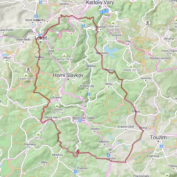 Mapa miniatúra "Gravel cyklistická trasa kolem Hradu Loket" cyklistická inšpirácia v Severozápad, Czech Republic. Vygenerované cyklistickým plánovačom trás Tarmacs.app