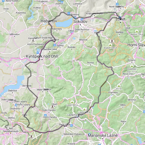 Miniaturní mapa "Okružní trasování kolem Lokte" inspirace pro cyklisty v oblasti Severozápad, Czech Republic. Vytvořeno pomocí plánovače tras Tarmacs.app