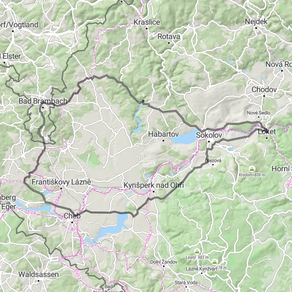 Mapa miniatúra "Zajímavá cyklotrasa cez rozhlednu Hard a Goethovu vyhlídku" cyklistická inšpirácia v Severozápad, Czech Republic. Vygenerované cyklistickým plánovačom trás Tarmacs.app