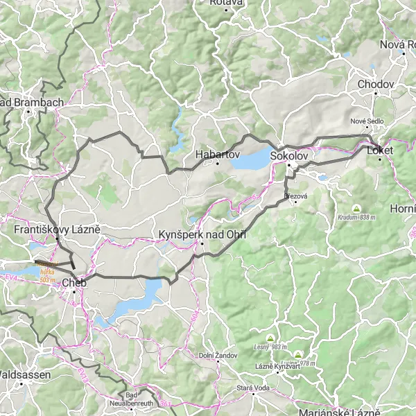 Map miniature of "Scenic Road Cycling Adventure to Zlatá and Chebská Stráž" cycling inspiration in Severozápad, Czech Republic. Generated by Tarmacs.app cycling route planner