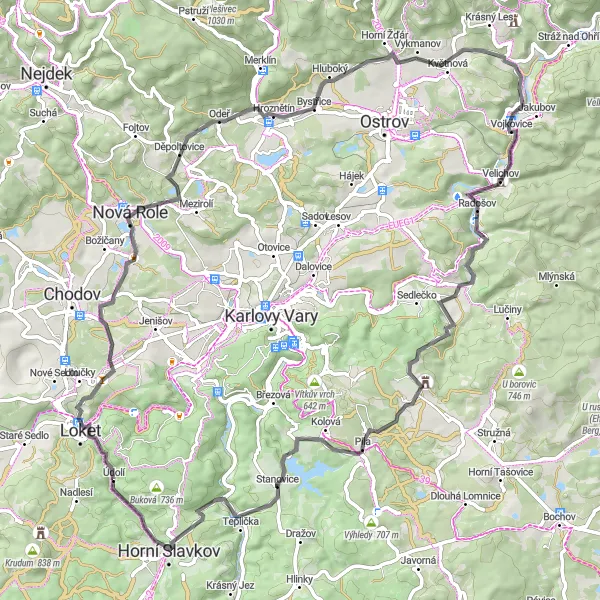 Miniaturní mapa "Road kolem Horního Slavkova" inspirace pro cyklisty v oblasti Severozápad, Czech Republic. Vytvořeno pomocí plánovače tras Tarmacs.app