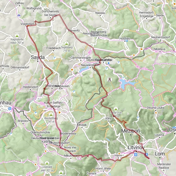 Map miniature of "The Gravel Adventure" cycling inspiration in Severozápad, Czech Republic. Generated by Tarmacs.app cycling route planner