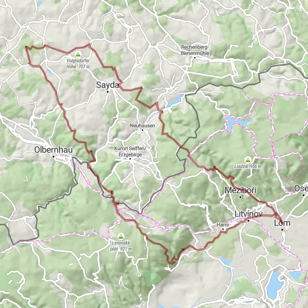Miniaturní mapa "Výzva kolem hranic Mostu" inspirace pro cyklisty v oblasti Severozápad, Czech Republic. Vytvořeno pomocí plánovače tras Tarmacs.app