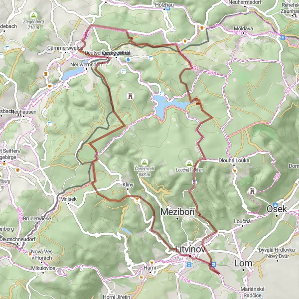 Miniaturní mapa "Gravel Route okolo Lomu u Mostu" inspirace pro cyklisty v oblasti Severozápad, Czech Republic. Vytvořeno pomocí plánovače tras Tarmacs.app