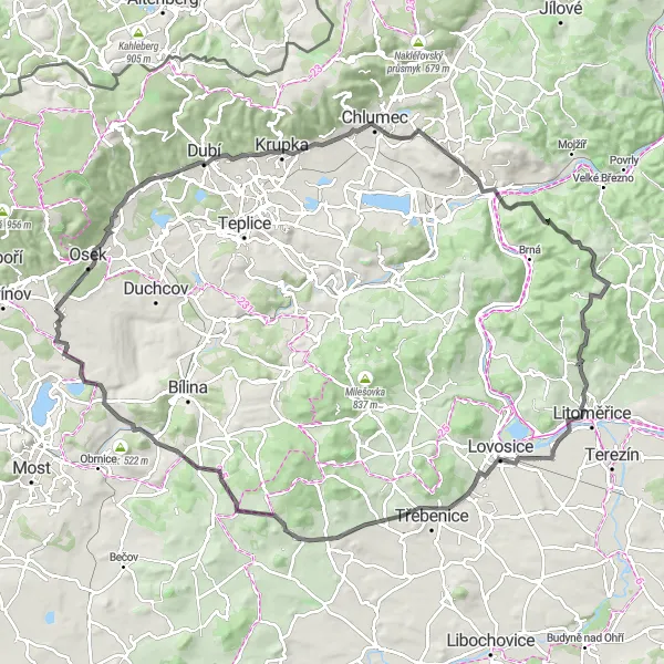 Miniaturní mapa "Cyklotrasa okolo Lomu u Mostu - Road" inspirace pro cyklisty v oblasti Severozápad, Czech Republic. Vytvořeno pomocí plánovače tras Tarmacs.app