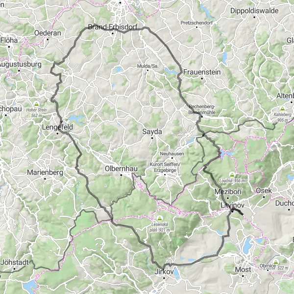 Karten-Miniaturansicht der Radinspiration "Tour um Lom u Mostu" in Severozápad, Czech Republic. Erstellt vom Tarmacs.app-Routenplaner für Radtouren