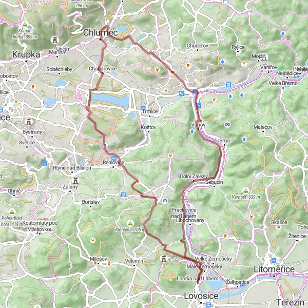 Map miniature of "Labem and Chlumec Trail" cycling inspiration in Severozápad, Czech Republic. Generated by Tarmacs.app cycling route planner