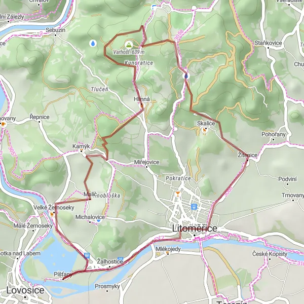 Karten-Miniaturansicht der Radinspiration "Graveltour entlang von Malíč und Žalhostice" in Severozápad, Czech Republic. Erstellt vom Tarmacs.app-Routenplaner für Radtouren