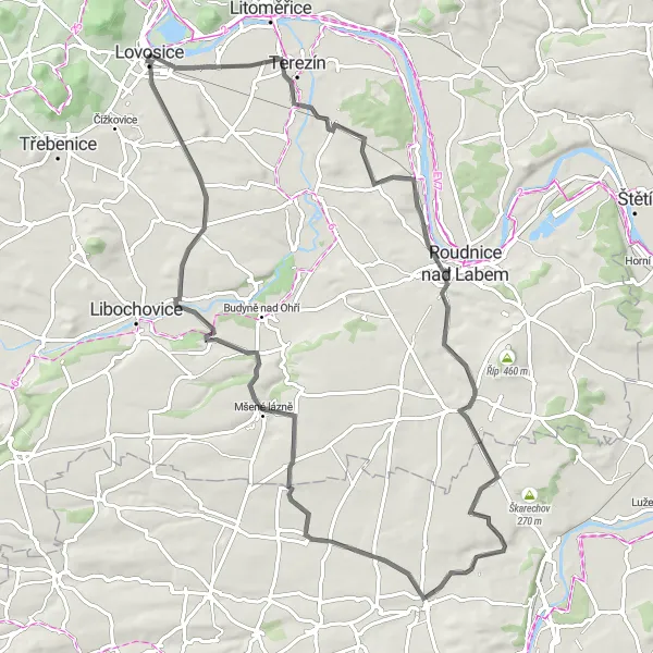 Mapa miniatúra "Cyklotrasa Lovosice - Radovesice" cyklistická inšpirácia v Severozápad, Czech Republic. Vygenerované cyklistickým plánovačom trás Tarmacs.app