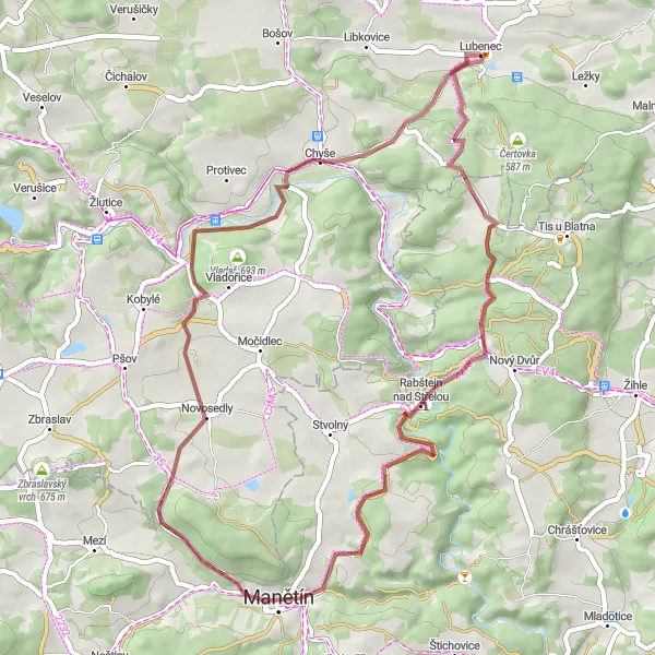 Map miniature of "The Gravel Adventure" cycling inspiration in Severozápad, Czech Republic. Generated by Tarmacs.app cycling route planner