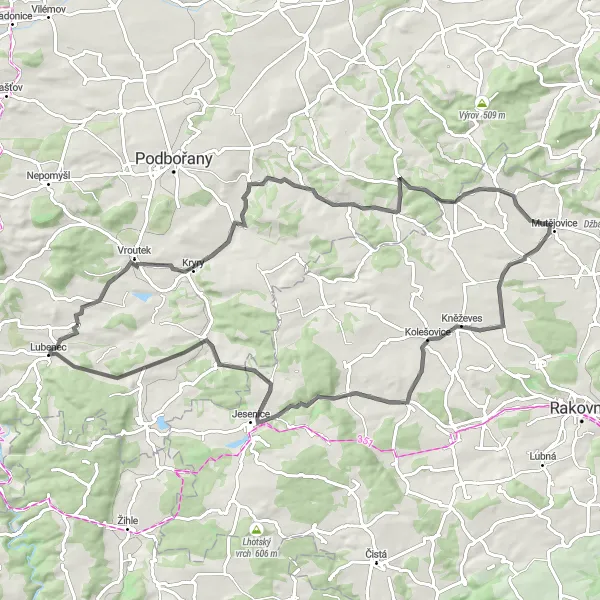Mapa miniatúra "Okružná cyklistická trasa z Lubence" cyklistická inšpirácia v Severozápad, Czech Republic. Vygenerované cyklistickým plánovačom trás Tarmacs.app