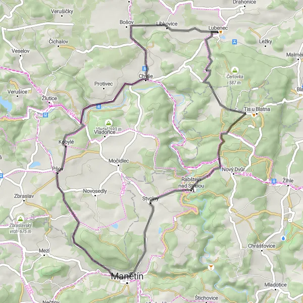 Map miniature of "Kračín Circuit" cycling inspiration in Severozápad, Czech Republic. Generated by Tarmacs.app cycling route planner