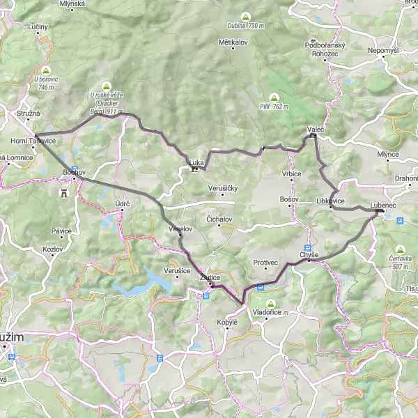 Miniatura mapy "Szlak przez malownicze wioski" - trasy rowerowej w Severozápad, Czech Republic. Wygenerowane przez planer tras rowerowych Tarmacs.app
